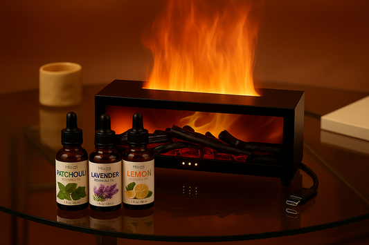 NordicFlare Relax Bundle – LED Fireplace Diffuser Black + 3x Aromaoil