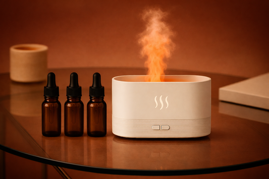 NordicFlare Relax Bundle - LED Flame Diffuser White + 3x Aromaoil